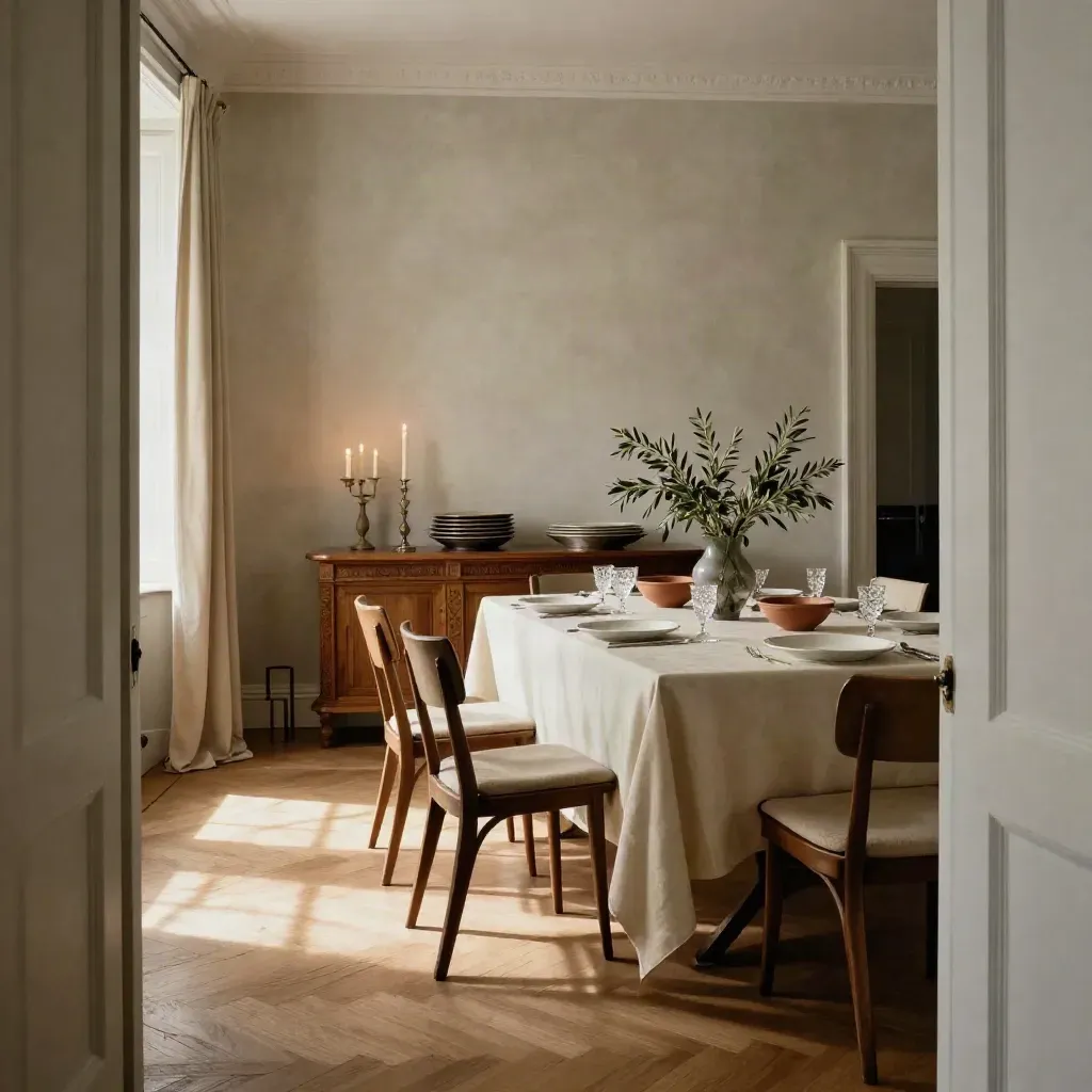 Sala da pranzo storica pronta per una cena privata a domicilio, tavola elegante e candele accese.